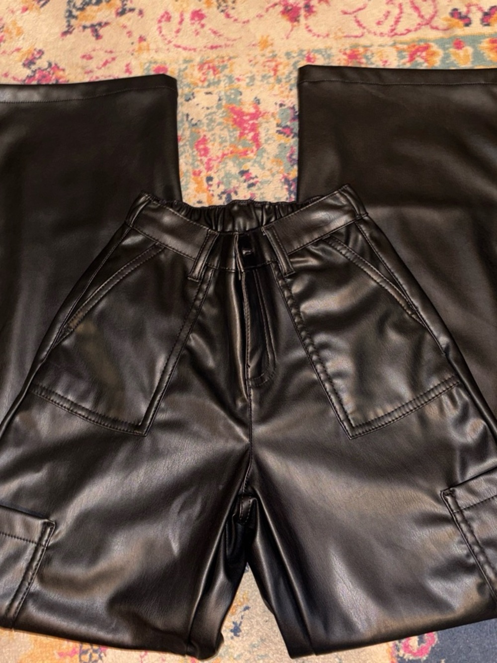No Boundaries Black Faux Leather Cargo Wide Leg Pants